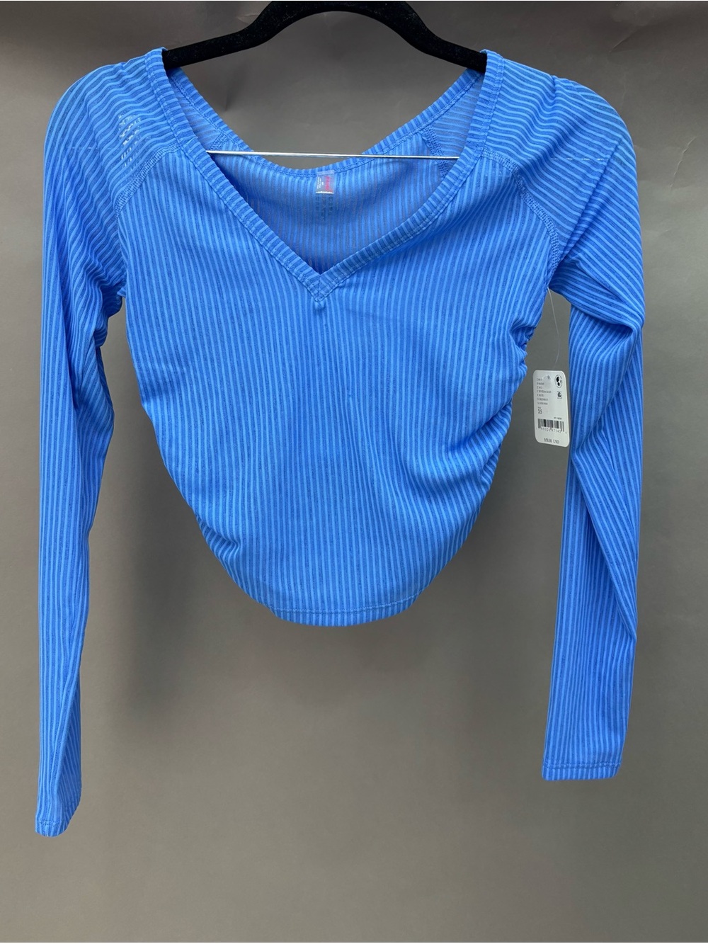 FP Movement by Free People Blue Ribbed V-Neck Long Sleeve Top